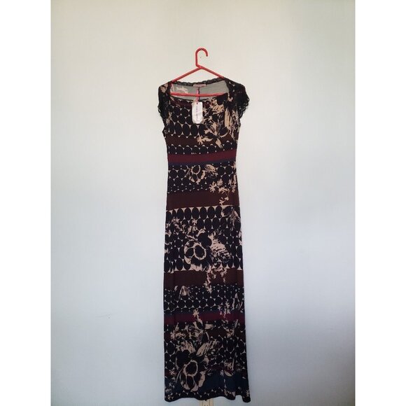 Ludmila Labkova Dresses & Skirts - Ludmila Labkova Womens Sz 6 Maxi Dress Lace Short Sleeve Black Floral Dot NWT